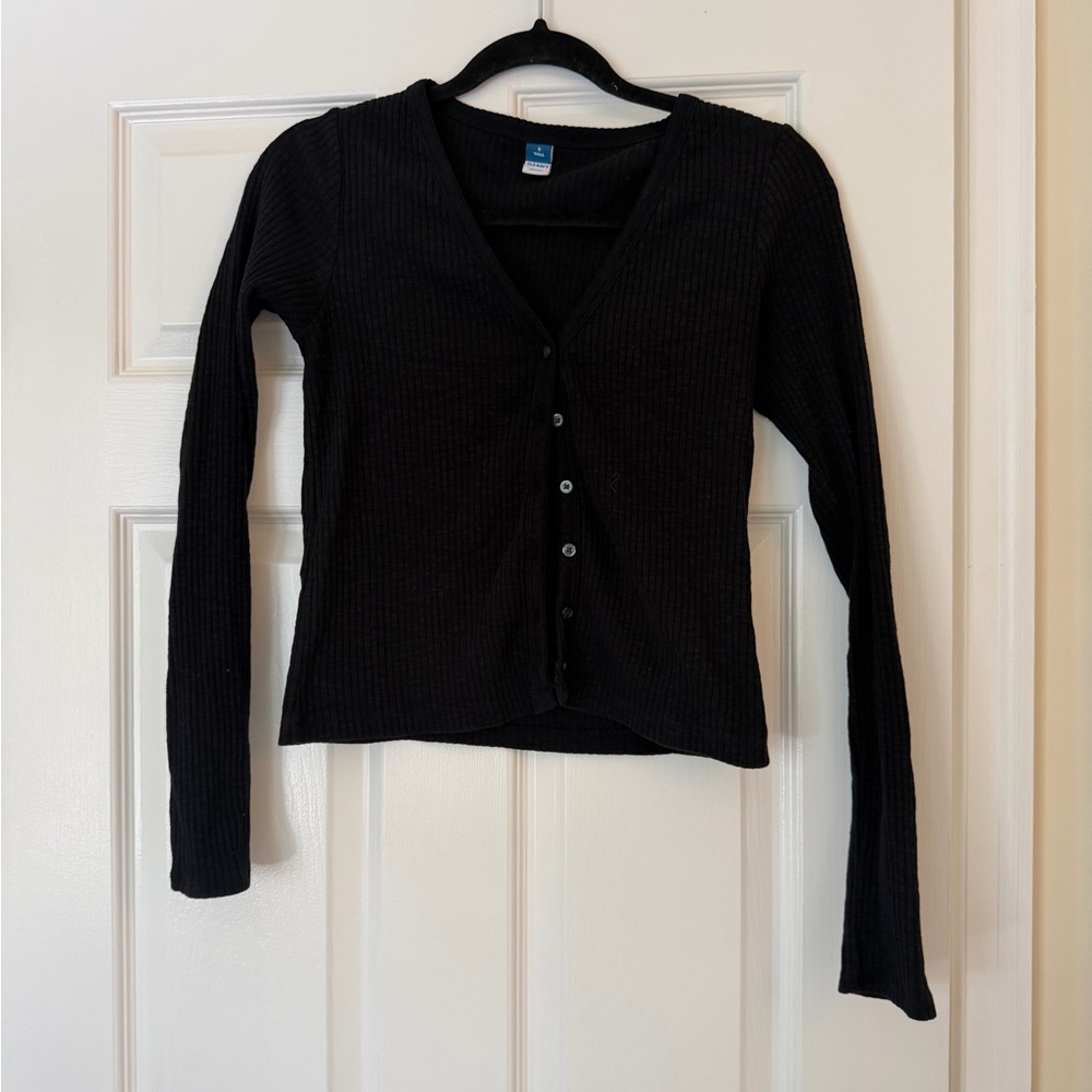 Old Navy Black Ribbed Button-Up Shirt